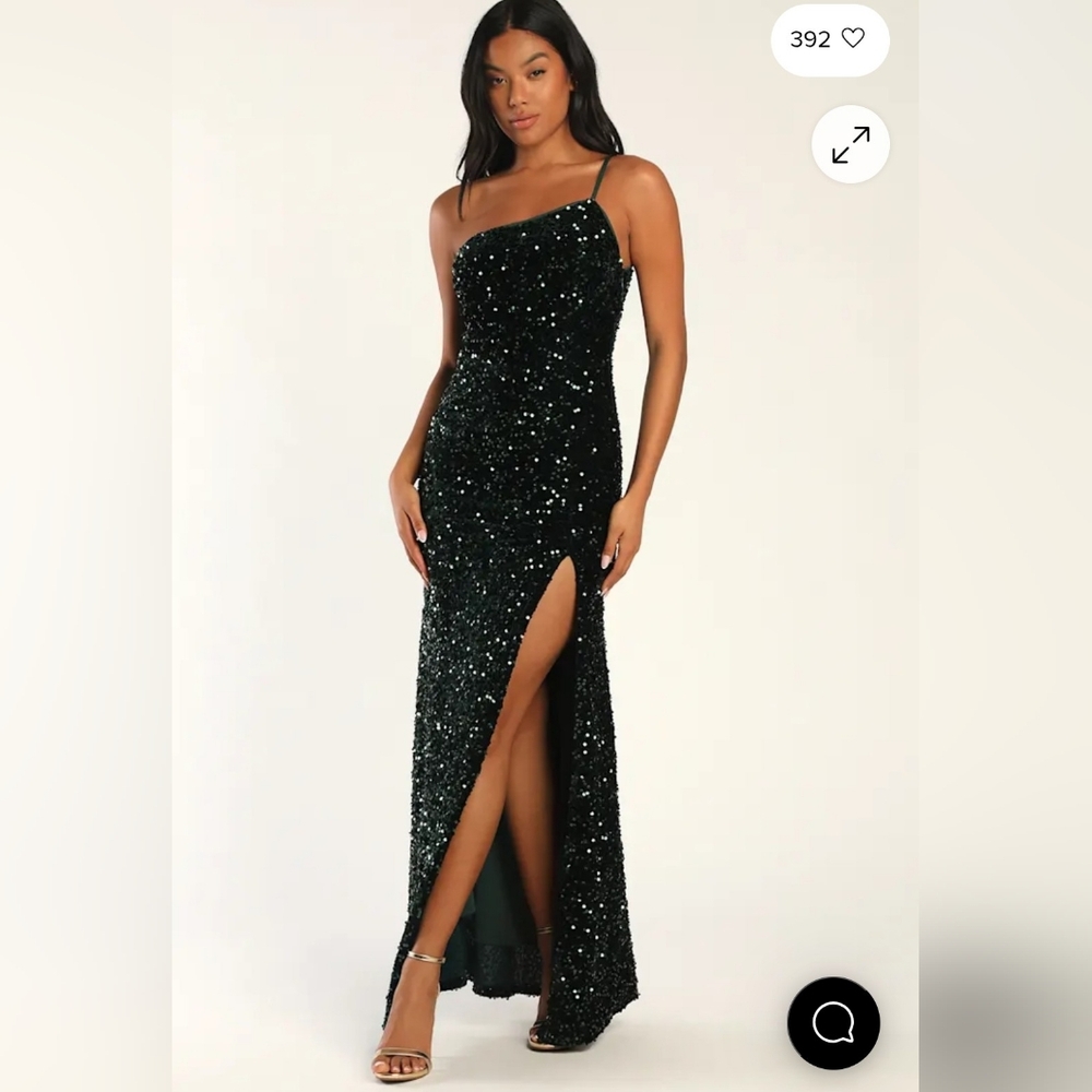 Won the Lottery Emerald Green Sequin One-Shoulder Maxi Dress